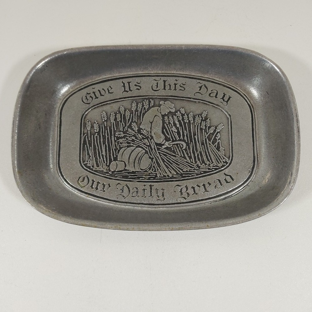 Vintage Wilton Pewter Give Us This Day‎ Our Daily Bread Tray The Lord Prayer USA